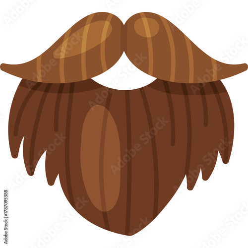 Brown Beard And Mustache With Wood Grain Texture And Transparent Background Detailed Vector Illustration