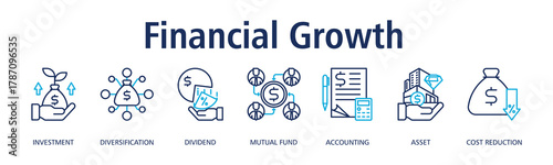 Financial Growth banner web icon vector illustration concept with icon of investment, diversification, dividend, mutual fund, accounting, asset, cost reduction