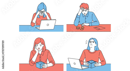 Stressed professionals struggling with financial problems online now