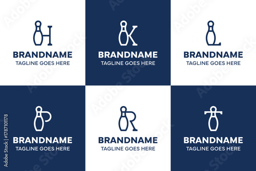 Letter H K L P R T Pin Bowling Logo Set, symbolizing focus, energy, and competition