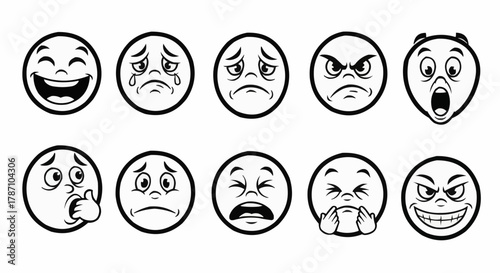 Emotions expressed in various cartoon faces, showing different feelings.