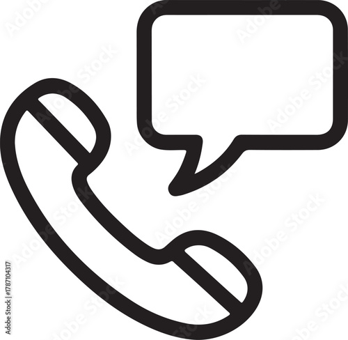 Telephone handset with speech bubble icon for communication and support