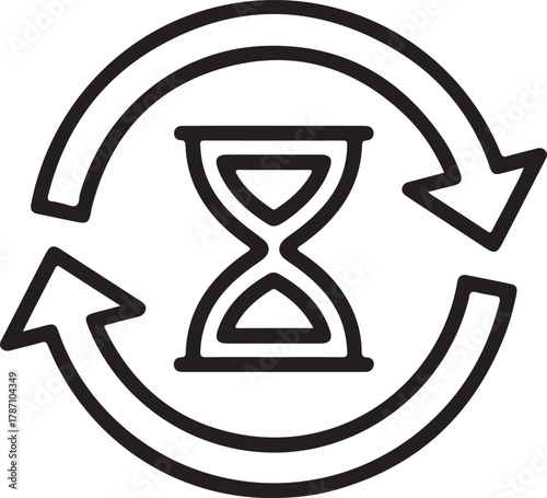 Hourglass with circular arrows symbolizing time and repetition
