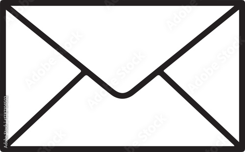 Simple black and white outline of an open envelope icon