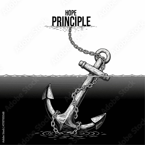An anchor submerged in water, representing hope and the principle of stability.