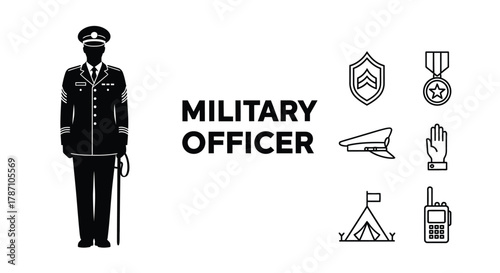 Illustrative military officer icons honor service and commitment