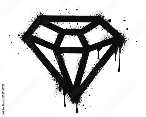Spray painted graffiti diamond sign in black over white. Diamond drip symbol. isolated on white background. vector illustration