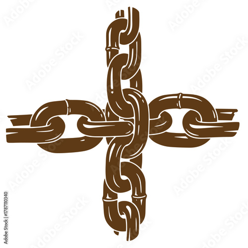 Brown chains cross formation vintage art illustration isolated on white background