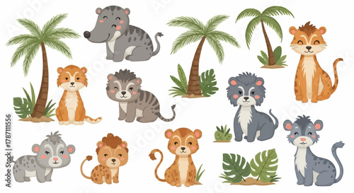 Cute Cartoon Jungle Animals Collection.