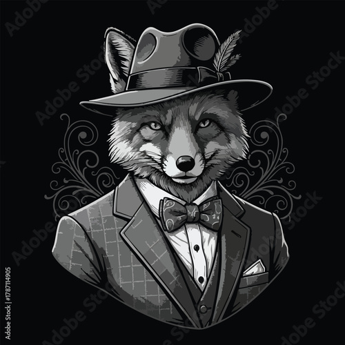 Dapper fox in a stylish suit and fedora hat exuding vintage charm and sophisticated elegance