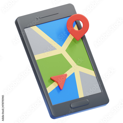 PNG 3D Mobile GPS Navigation on Smartphone Screen Illustration Isolated on a White Background