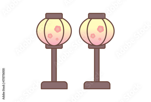 梅の模様の綺麗なぼんぼりのイラスト