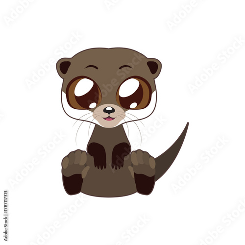 An adorable and charming baby river otter character with big kawaii eyes sitting as a cute vector graphic