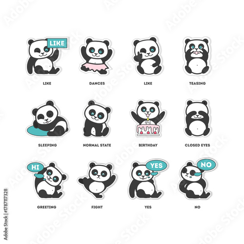 Cute Panda Bear Emoticon Set Expressive Animal Stickers for Messaging Apps