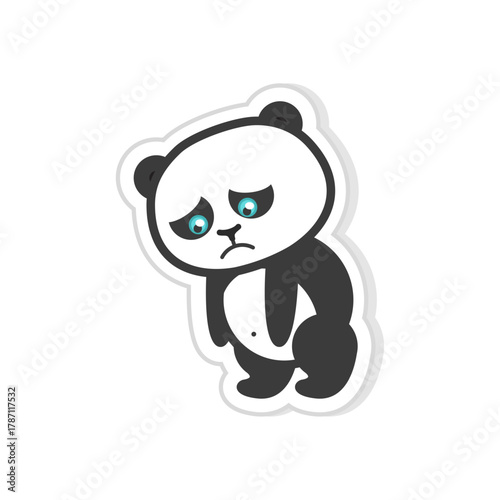 A cute cartoon sticker of a very sad and lonely giant panda bear with big blue teary eyes