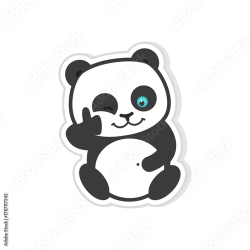 Cute cartoon panda winking and giving the middle finger gesture, vector art