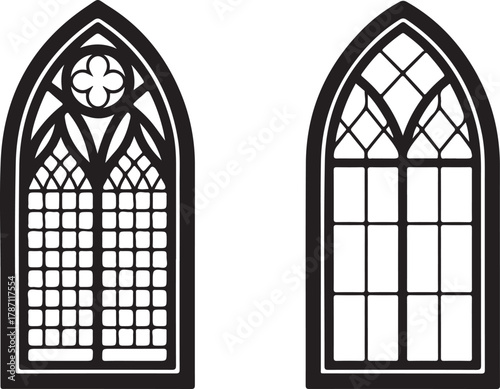 Gothic Style Window Frame Shapes Antique Window Panes Ornate Accents Architectural Element