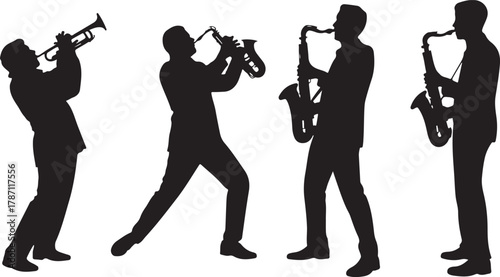 Silhouette of Jazz Musicians Playing Saxophone and Trumpet Performing Arts Talent