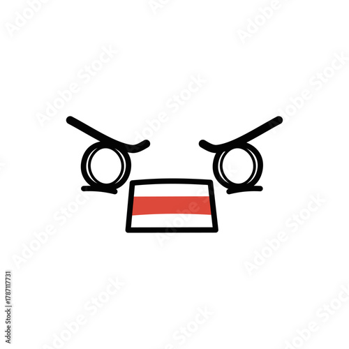 Anatomical Drawing of a Face Conveying Strong Anger and Frustration Through Exaggerated Features