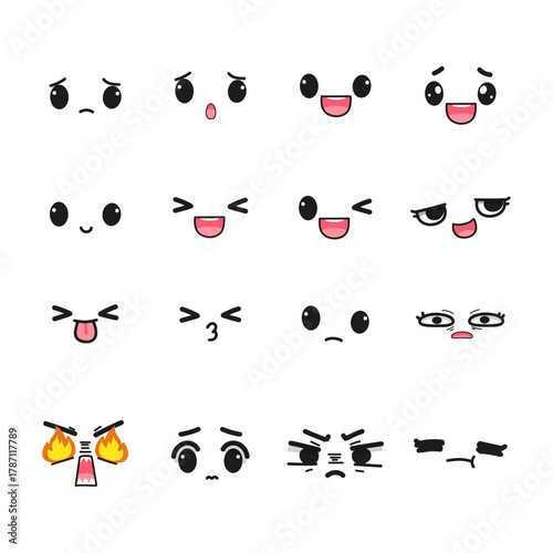 Collection of Cute and Expressive Cartoon Faces for Various Emotions and Expressions