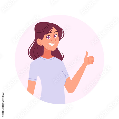 Happy Young Woman Giving Thumbs Up Gesture, Expressing Approval