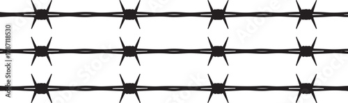Barbed Wire Fence Border Protection Security Danger Razor Sharp Outline Illustration