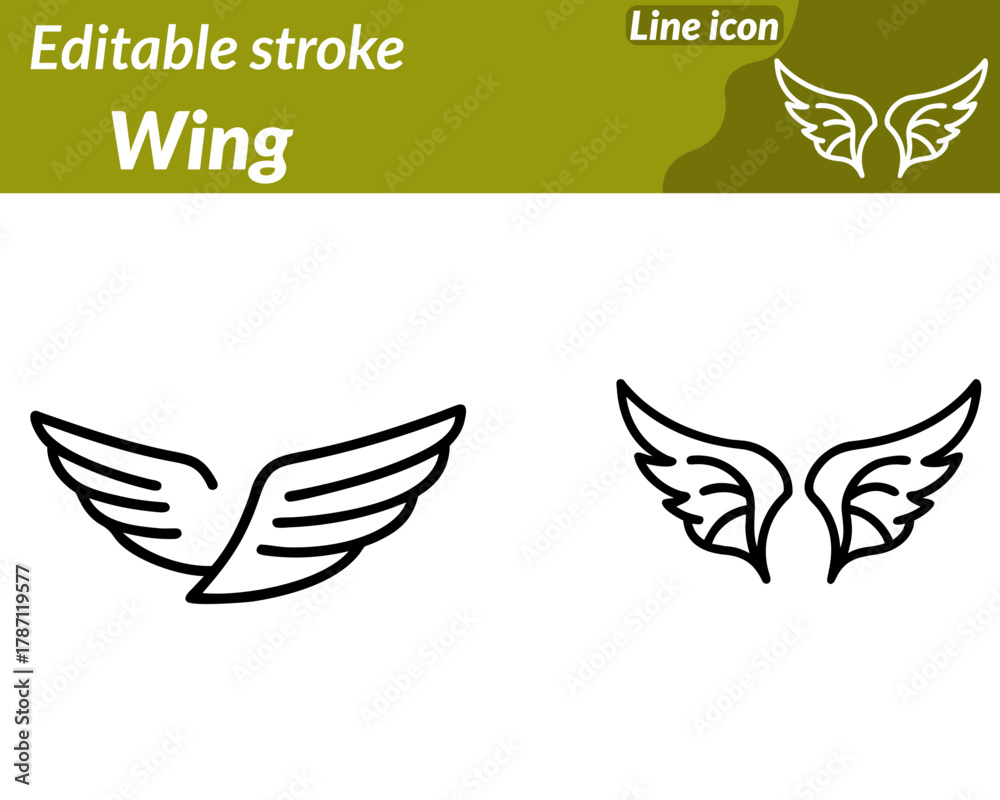 Fototapeta premium A detailed stylized wing symbol featuring multiple layered feathers arranged in a smooth curved shape. The icon shows elegant sweeping feather lines with a dynamic upward motion representing freedom. 