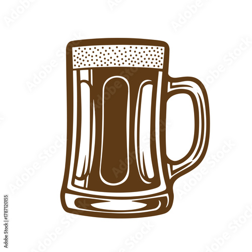 Vector illustration of a brown beer mug in a vintage art style on white background