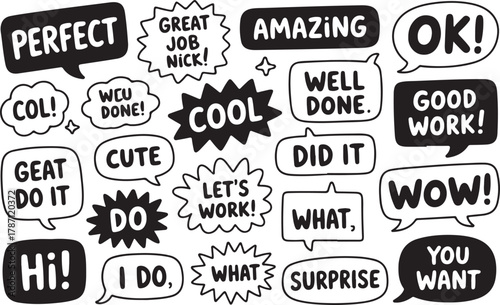 Speech Bubbles Assorted Expressions Communication Dialog Balloons Message Box Chatter Shapes