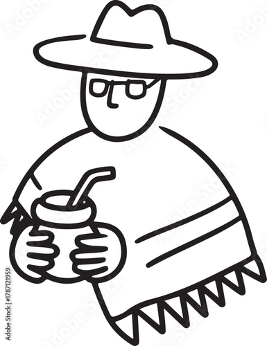 Mate Gourd Cartoon Outline Icon South American Drink Culture Argentina Uruguay Paraguay
