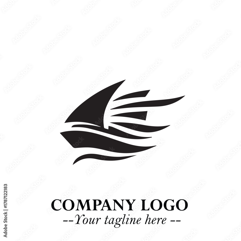 Obraz premium Ship Moving Fast Logo Symbol in Black on the White Background with Modern Maritime Design