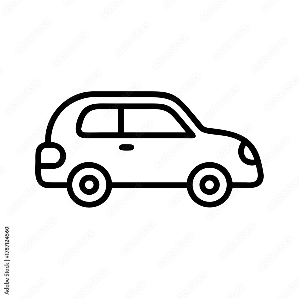 Fototapeta premium Simple line drawing of a compact car in profile view 