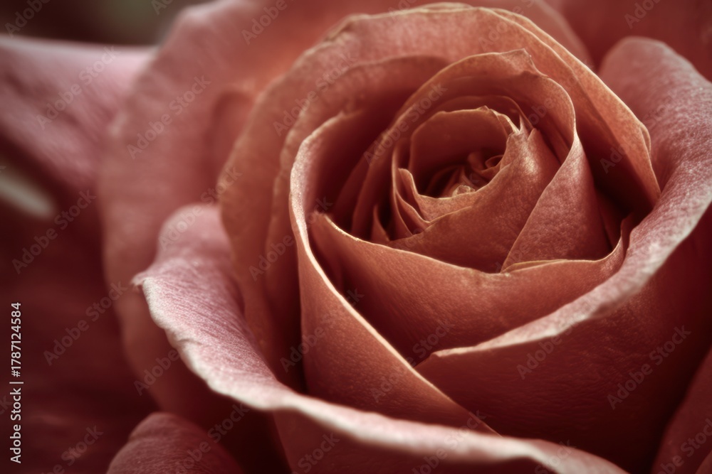 Obraz premium Intricate spiral of a deep pink rose in a close up macro shot Keywords: rose, deep pink, flower, spiral, macro, close up, floral, bloom