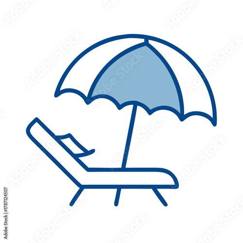 Beach lounger with sun umbrella in minimalist line art design  