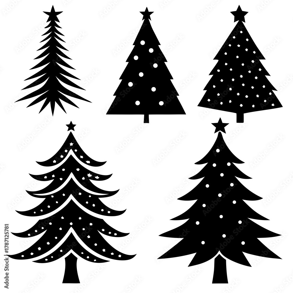 Obraz premium set of vector christmas trees silhouette vector design perfect for winter holiday creative work.