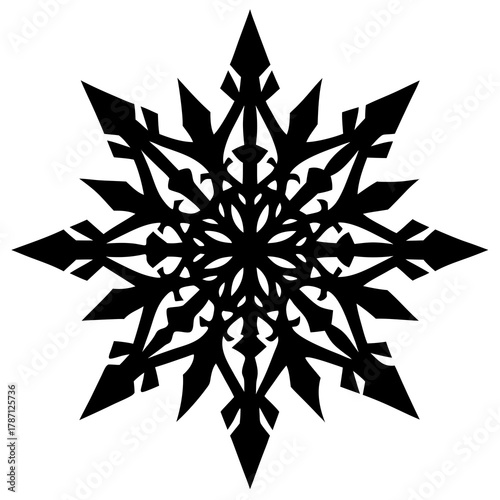snowflake on black background Christmas vector silhouettes ideal for print, décor, and digital illustrations.