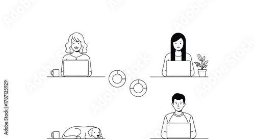 Remote work team meeting online video call conference from home office