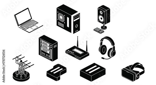 Isometric technology electronics computer network devices vector icon