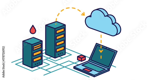 Cloud computing server data network connection laptop illustration