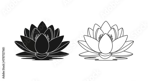 A simple illustration of two lotus flowers one dark and one light