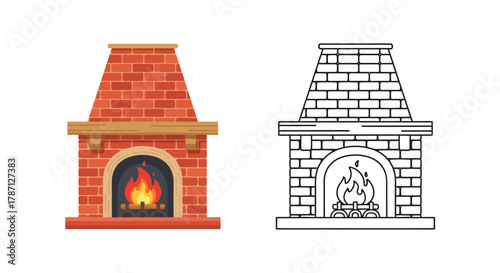 Colorful and outlined mushroom illustrations for botanical and artistic purposes