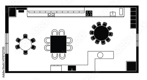 Kitchen dining room floor plan layout table chairs design interior home