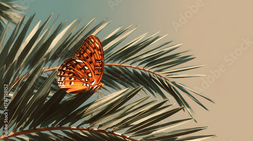 Beautiful monarch butterfly, an orange insect, flying close-up on a flower in a summer garden