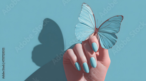Beautiful macro photo of a colorful butterfly on a hand, featuring delicate wings, a bright insect, and the beauty of nature in summer