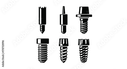 Various industrial screws and fasteners for construction and manufacturing