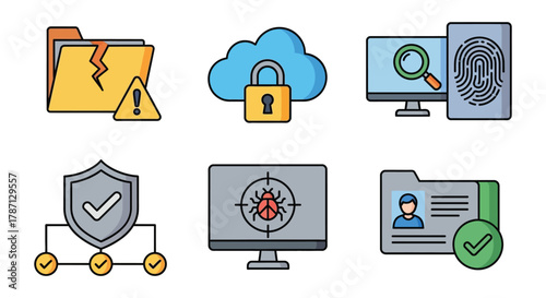 Cybersecurity cloud security data protection and network security icons