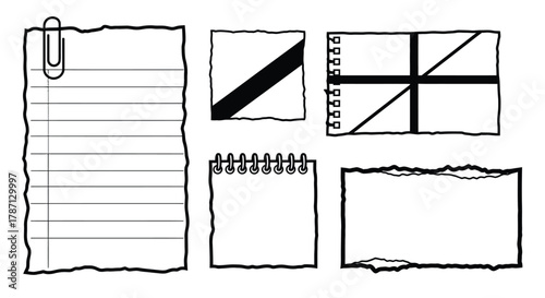 Paper note notepad clip torn page memo blank sheet stationery mockup
