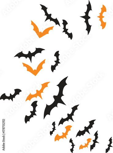  multitude of bats, silhouetted against a plain background, soar through the twilight, their forms a symbol of mystery and the approaching night.