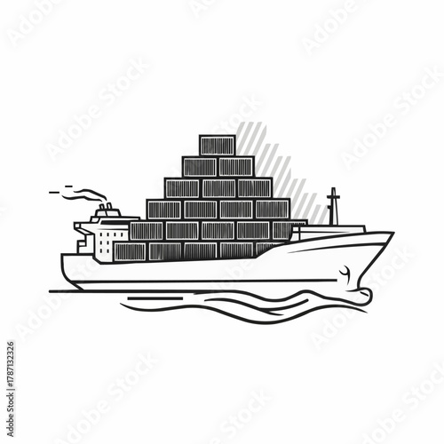 Cargo Ship Carrying Containers Across the Ocean.