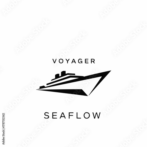 Voyager Seaflow logo design featuring a cruise ship sailing on the ocean.